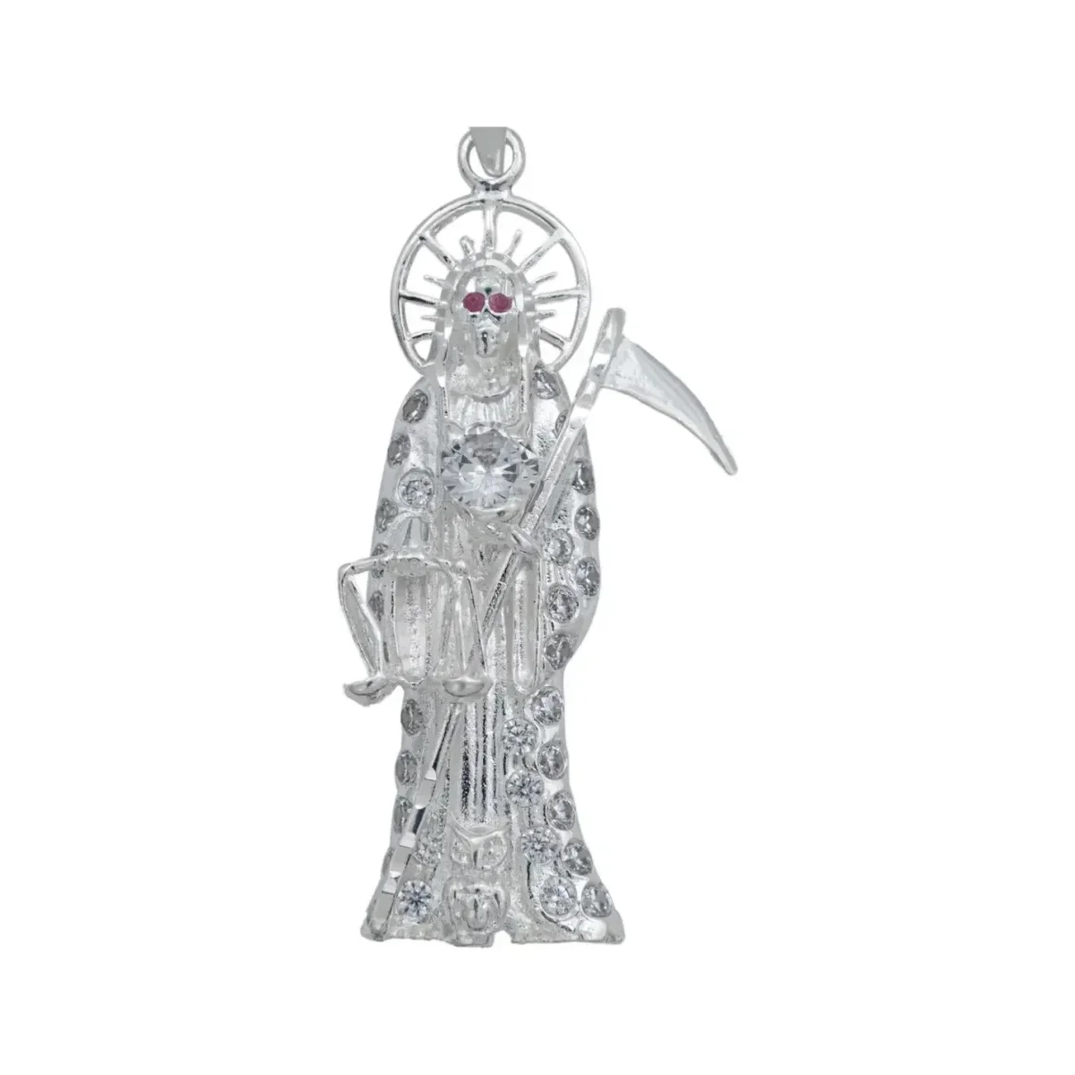 Dije Santa Muerte Mediana Plata .925 con Zirconia - Imagen 2