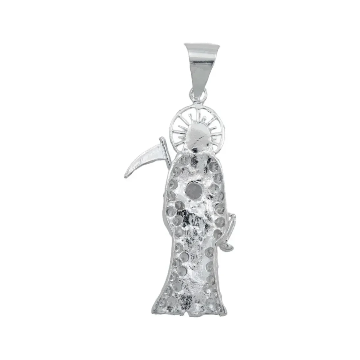Dije Santa Muerte Mediana Plata .925 con Zirconia - Imagen 3