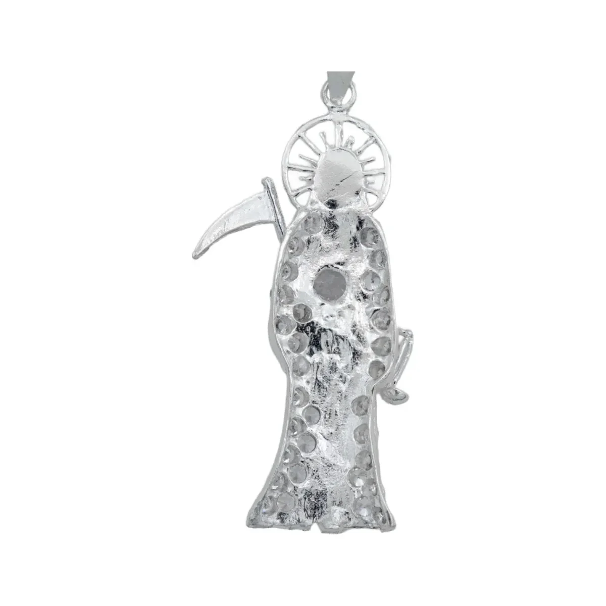 Dije Santa Muerte Mediana Plata .925 con Zirconia - Imagen 4