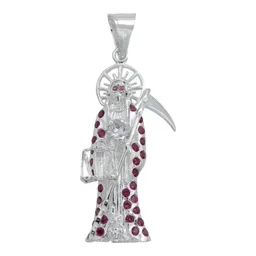 Dije Santa Muerte Plata 925 con Zirconia Fucsia - Imagen 1