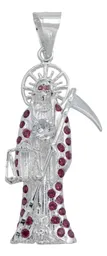 Dije Santa Muerte Plata 925 con Zirconia Fucsia - Imagen 1