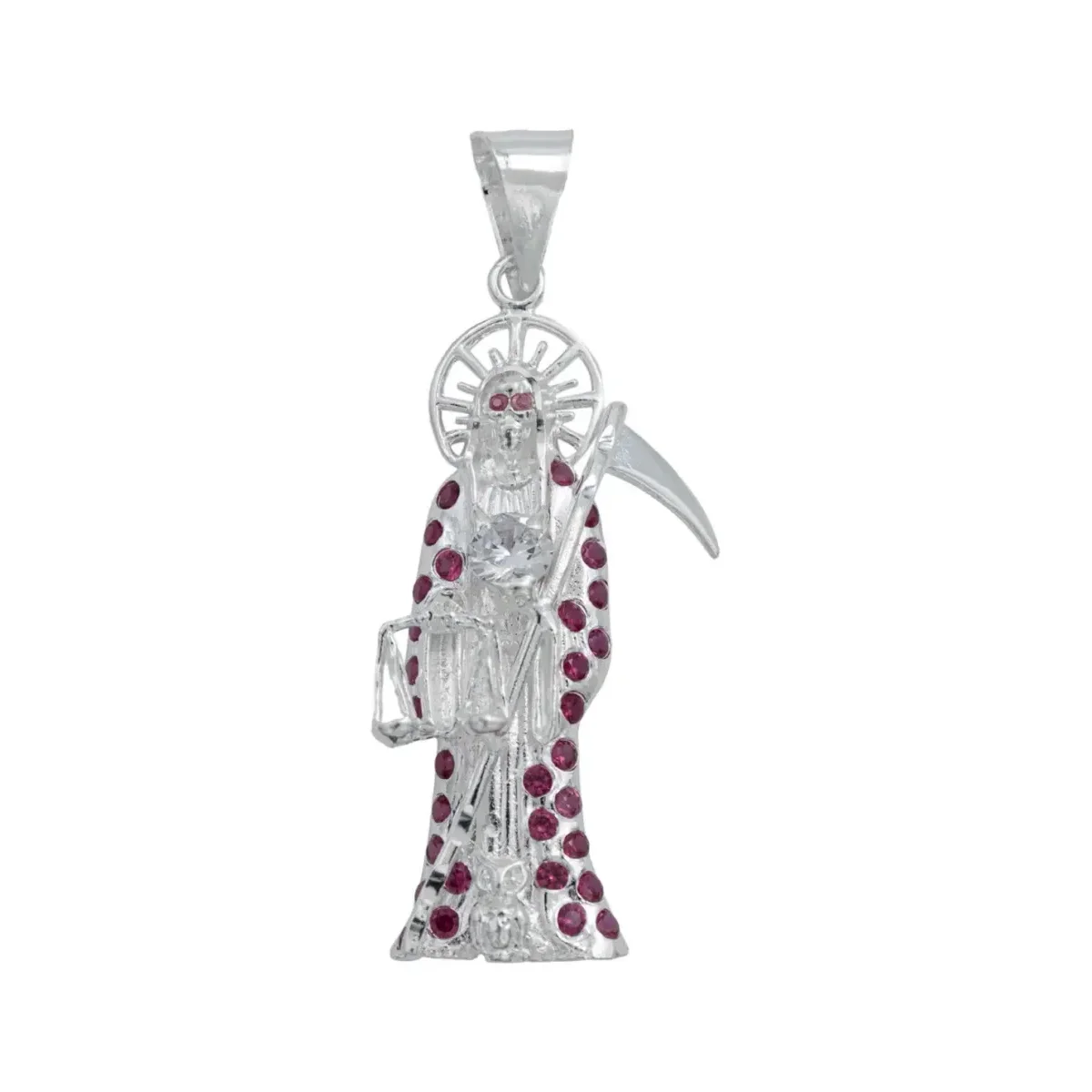 Dije Santa Muerte Plata 925 con Zirconia Fucsia - Joyaris joyería mexicana