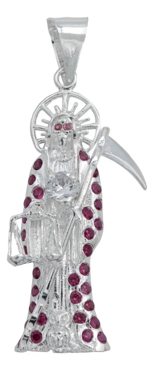 Dije Santa Muerte Plata 925 con Zirconia Fucsia - Joyaris joyería mexicana