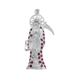 Dije Santa Muerte Plata 925 con Zirconia Fucsia - Imagen 2