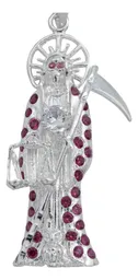 Dije Santa Muerte Plata 925 con Zirconia Fucsia - Imagen 2