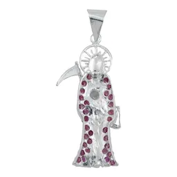 Dije Santa Muerte Plata 925 con Zirconia Fucsia - Imagen 3