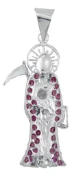 Dije Santa Muerte Plata 925 con Zirconia Fucsia - Imagen 3