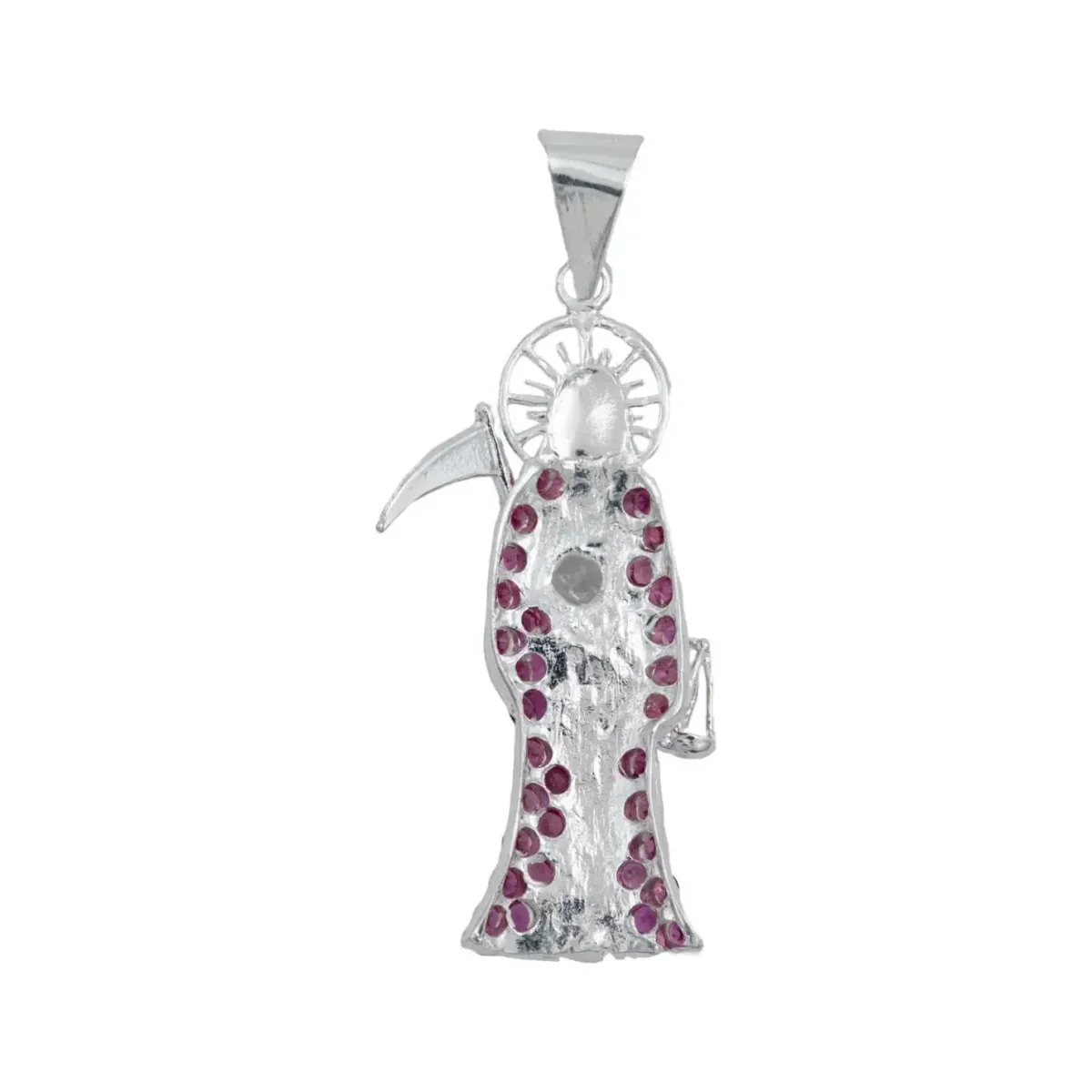 Dije Santa Muerte Plata 925 con Zirconia Fucsia - Imagen 3