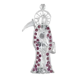 Dije Santa Muerte Plata 925 con Zirconia Fucsia - Imagen 4