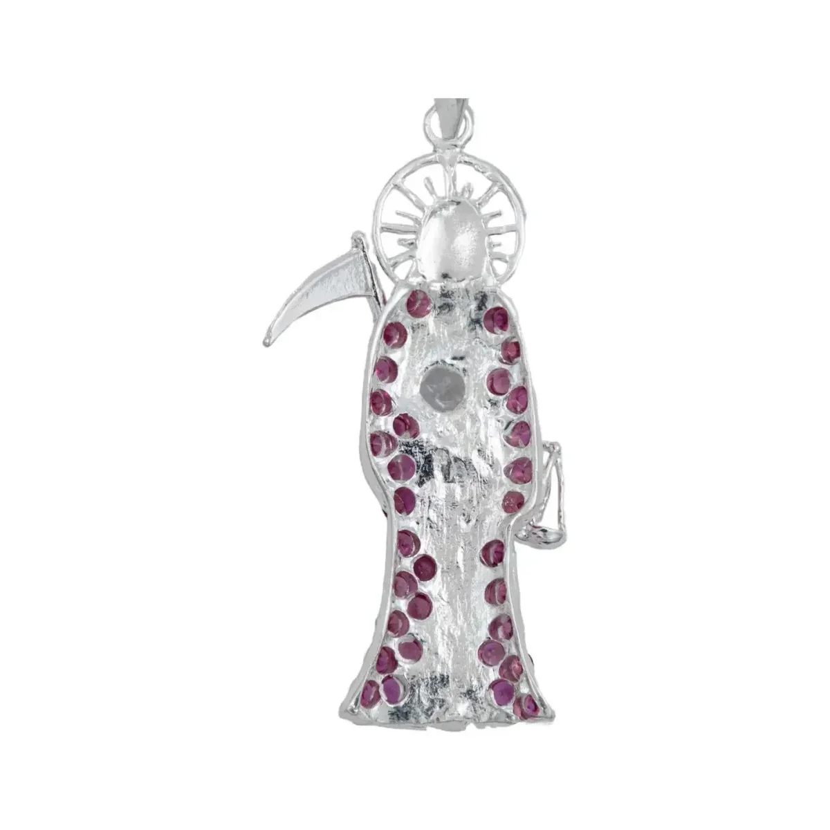 Dije Santa Muerte Plata 925 con Zirconia Fucsia - Imagen 4