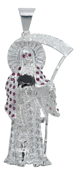 Dije Santa Muerte Plata 925 con Zirconia Multicolor - Imagen 1