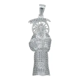 Dije Santa Muerte Plata 925 Robusto con Zirconia Blanca - Imagen 1