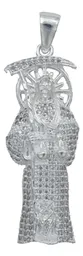 Dije Santa Muerte Plata 925 Robusto con Zirconia Blanca - Imagen 1