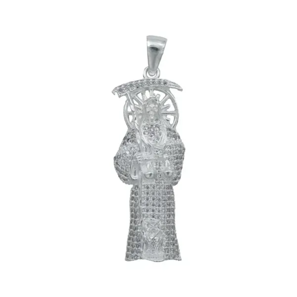 Dije Santa Muerte Plata 925 Robusto con Zirconia Blanca - Imagen 1
