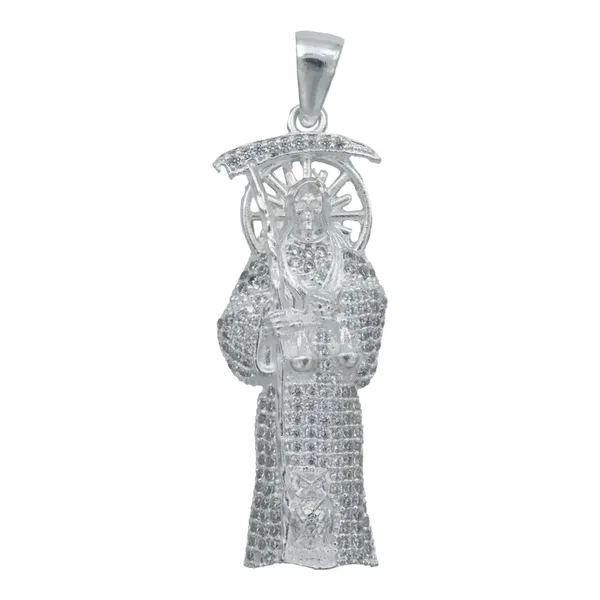 Dije Santa Muerte Plata 925 Robusto con Zirconia Blanca - Imagen 1