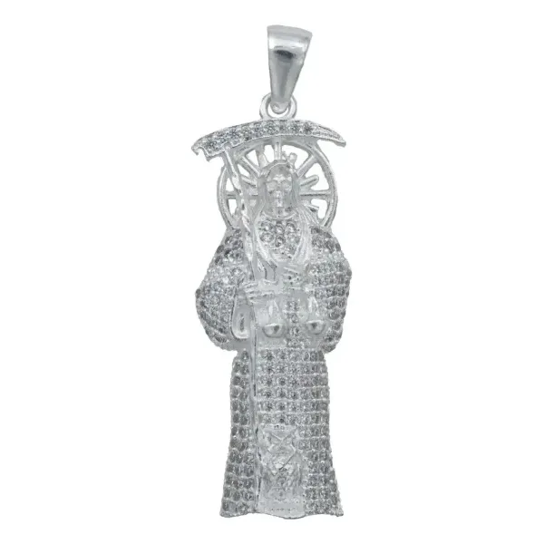 Dije Santa Muerte Plata 925 Robusto con Zirconia Blanca - Imagen 1