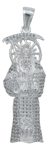 Dije Santa Muerte Plata 925 Robusto con Zirconia Blanca - Imagen 1