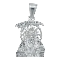 Dije Santa Muerte Plata 925 Robusto con Zirconia Blanca - Imagen 3