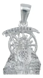 Dije Santa Muerte Plata 925 Robusto con Zirconia Blanca - Imagen 3