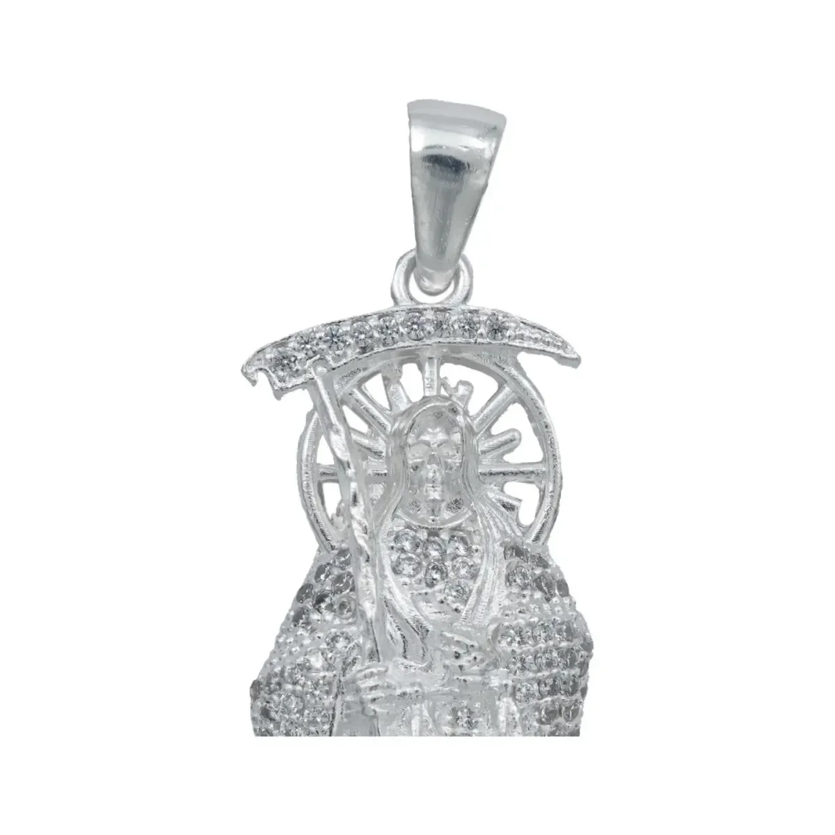 Dije Santa Muerte Plata 925 Robusto con Zirconia Blanca - Imagen 3