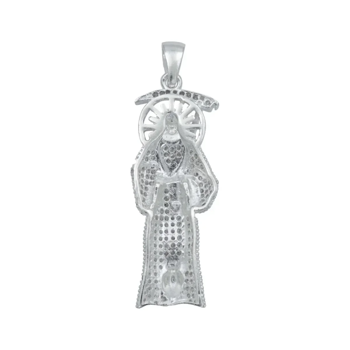 Dije Santa Muerte Plata 925 Robusto con Zirconia Blanca - Imagen 4
