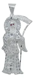 Dije Santa Muerte Plata 925 Zirconia Multicolor Artesanal - Imagen 1