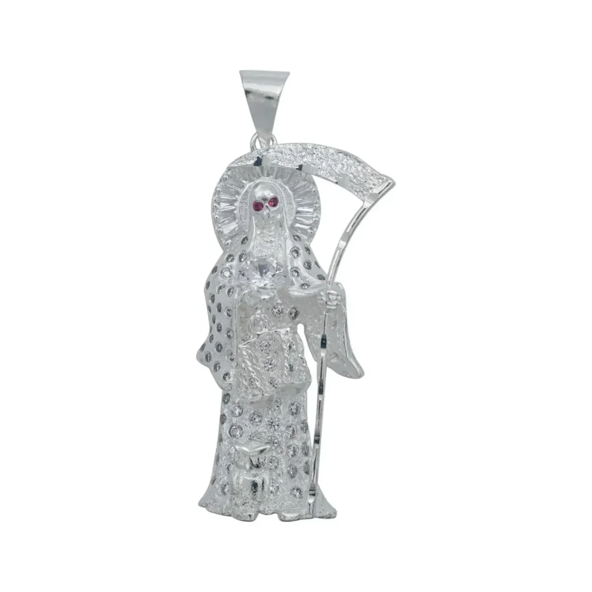 Dije Santa Muerte Plata 925 con Zirconia Multicolor, amuleto protector unisex. Colgante de la Santa Muerte plata esterlina.