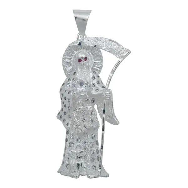 Dije Santa Muerte Plata 925 Zirconia Multicolor Artesanal - Imagen 1