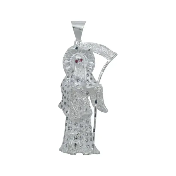 Dije Santa Muerte Plata 925 Zirconia Multicolor Artesanal - Imagen 1