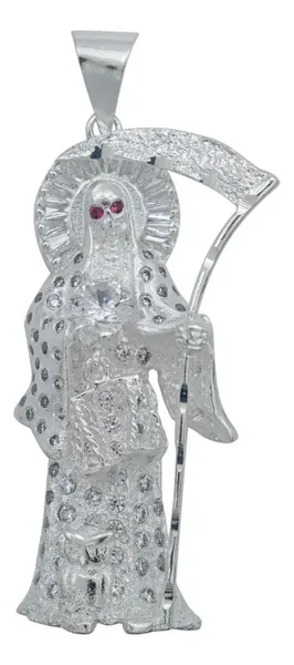 Dije Santa Muerte Plata 925 Zirconia Multicolor Artesanal - Imagen 1