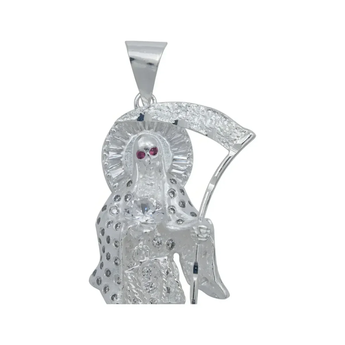 Dije Santa Muerte Plata 925 Zirconia Multicolor Artesanal - Imagen 3
