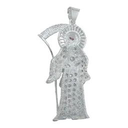 Dije Santa Muerte Plata 925 Zirconia Multicolor Artesanal - Imagen 4