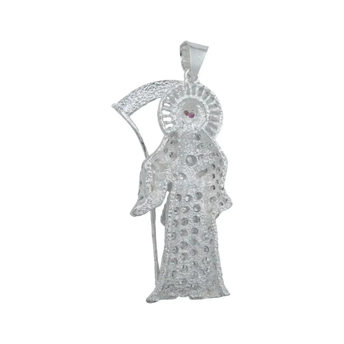Dije Santa Muerte Plata 925 Zirconia Multicolor Artesanal - Imagen 4