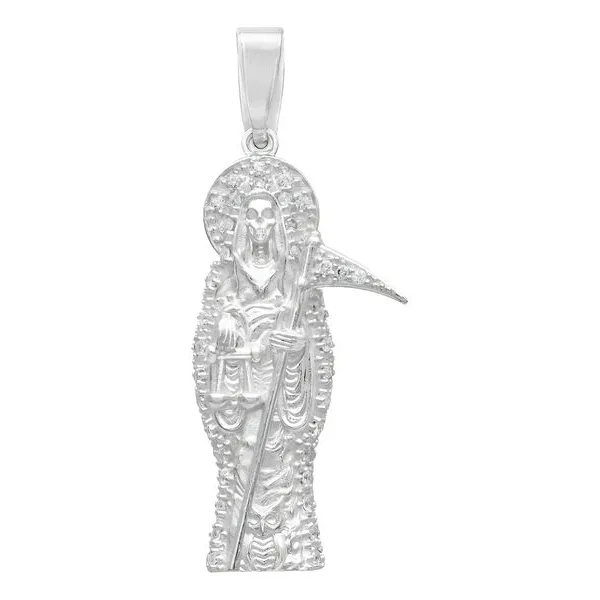 Dije Santa Muerte Plata Ley 925 con Zirconia Transparente Joyería Religiosa - Imagen 1