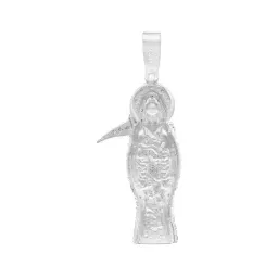 Dije Santa Muerte Plata Ley 925 con Zirconia Transparente Joyería Religiosa - Imagen 2