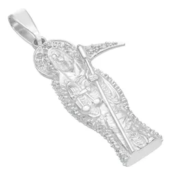 Dije Santa Muerte Plata Ley 925 con Zirconia Transparente Joyería Religiosa - Imagen 3