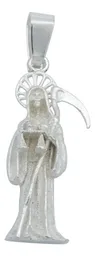 Dije Santa Muerte Plata Ley .925 Diseño Tridimensional Liso - Imagen 1