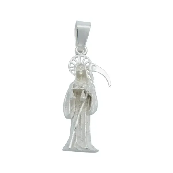Dije Santa Muerte Plata Ley .925 Diseño Tridimensional Liso - Imagen 1