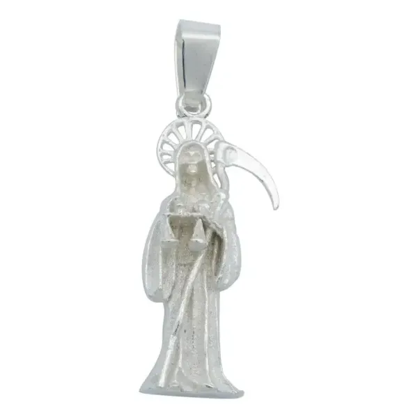 Dije Santa Muerte Plata Ley .925 Diseño Tridimensional Liso - Imagen 1