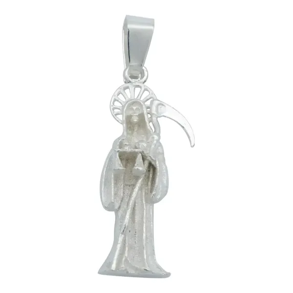 Dije Santa Muerte Plata Ley .925 Diseño Tridimensional Liso - Imagen 1
