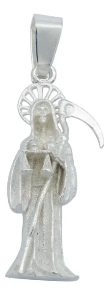 Dije Santa Muerte Plata Ley .925 Diseño Tridimensional Liso - Imagen 1