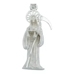 Dije Santa Muerte Plata Ley .925 Diseño Tridimensional Liso - Imagen 2