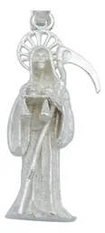 Dije Santa Muerte Plata Ley .925 Diseño Tridimensional Liso - Imagen 2