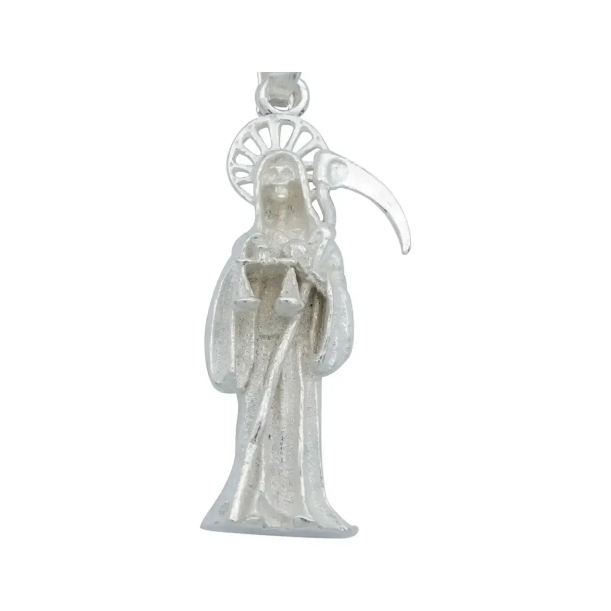 Dije Santa Muerte Plata Ley .925 Diseño Tridimensional Liso - Imagen 2