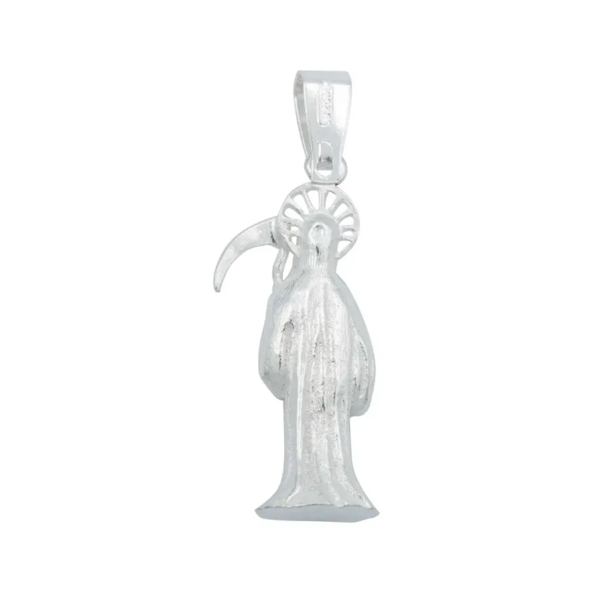 Dije Santa Muerte Plata Ley .925 Diseño Tridimensional Liso - Imagen 3