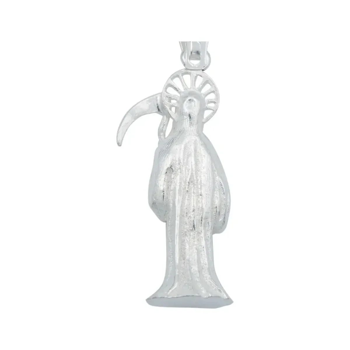 Dije Santa Muerte Plata Ley .925 Diseño Tridimensional Liso - Imagen 4