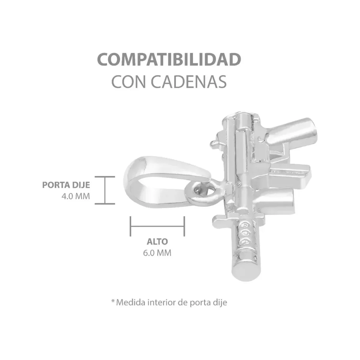 Dije Subfusil Silenciador Plata 925 Diseño Moderno para Hombre - Imagen 6
