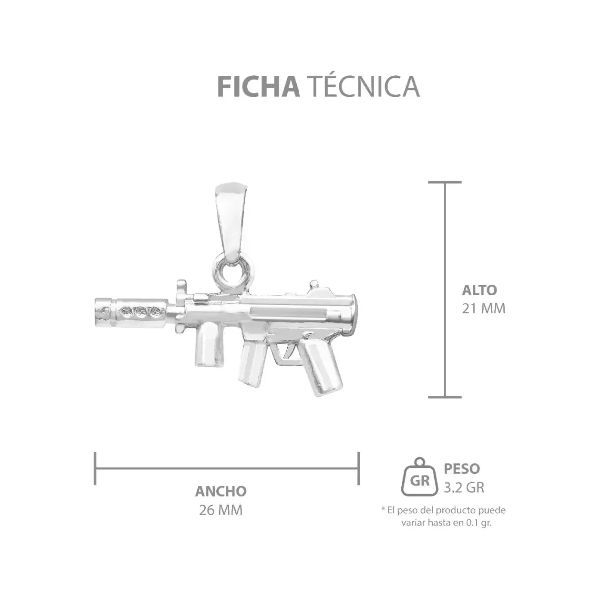 Dije Subfusil Silenciador Plata 925 Diseño Moderno para Hombre - Imagen 7
