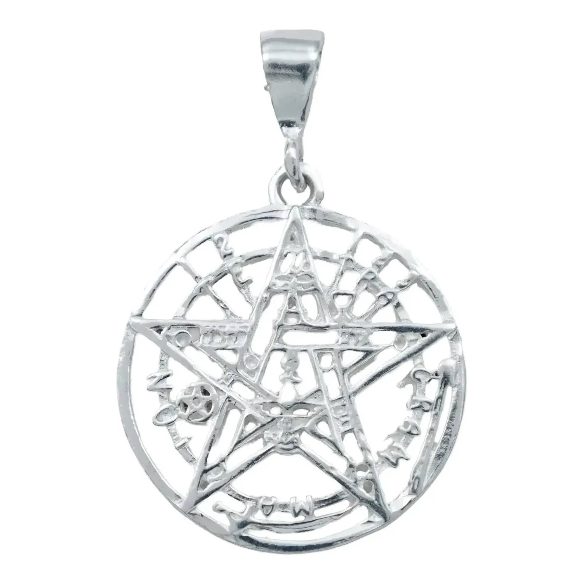 Dije tetragramaton pentagrama plata ley .925 acabado grabado amuleto contra envidias proteccion mal de ojo para hombre