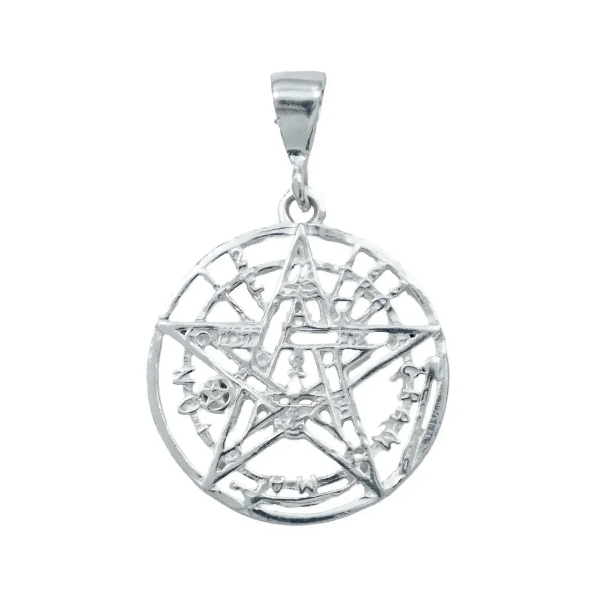 Dije Tetragramaton Pentagrama Plata .925 para hombre, un distintivo colgante de protección esotérica. Joyería masculina con s